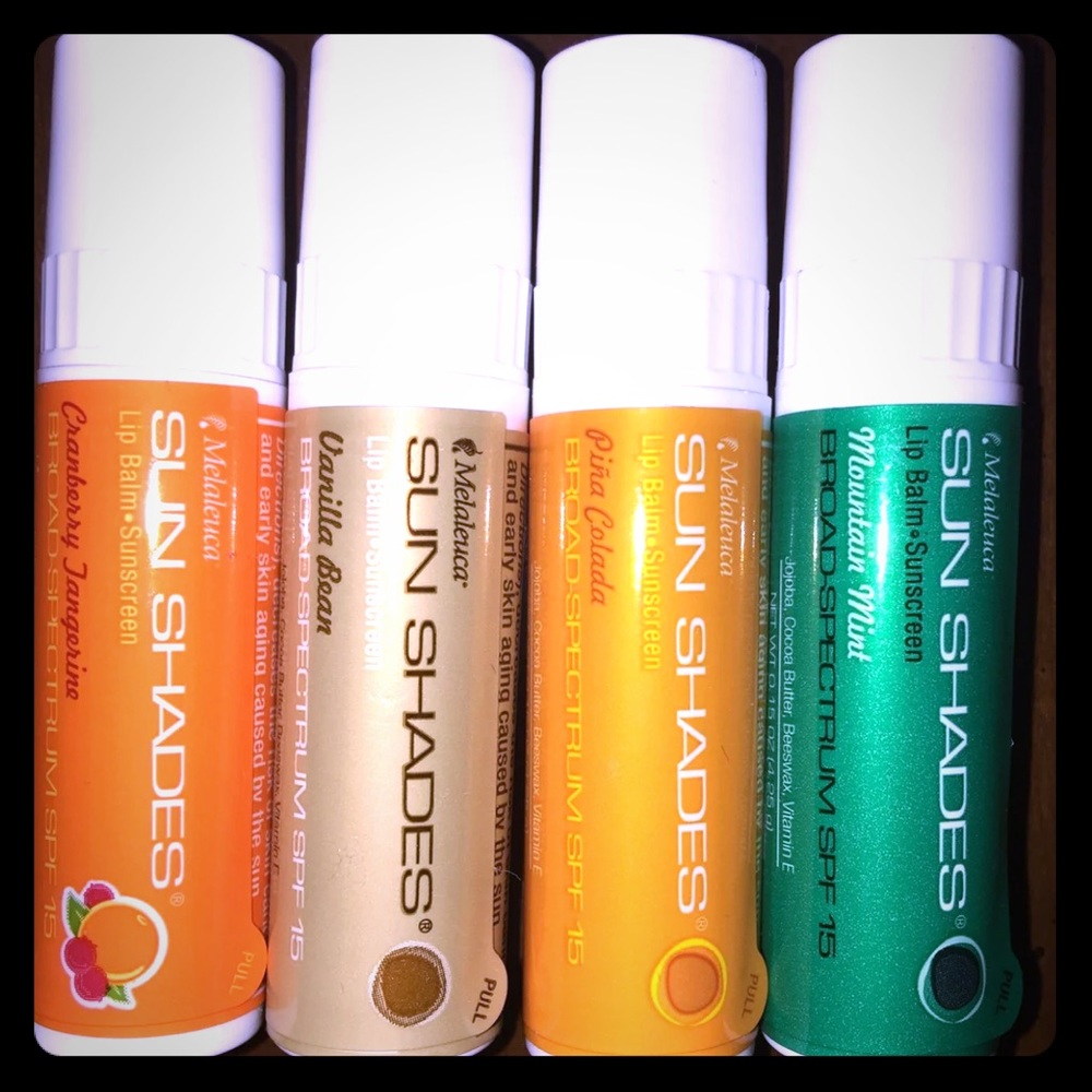 4 x Melaleuca Lip Balm Sampler Gift Set Sun Shades SPF 15
